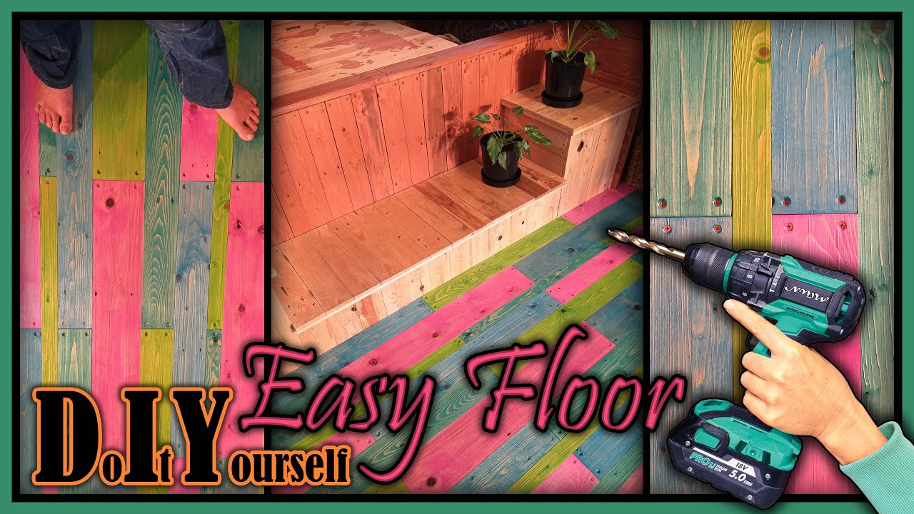 DIY Pallet Wood Floor★How to Build and Color a custom Timber Floor★Easy Cheap Reclaimed Wooden Floor
