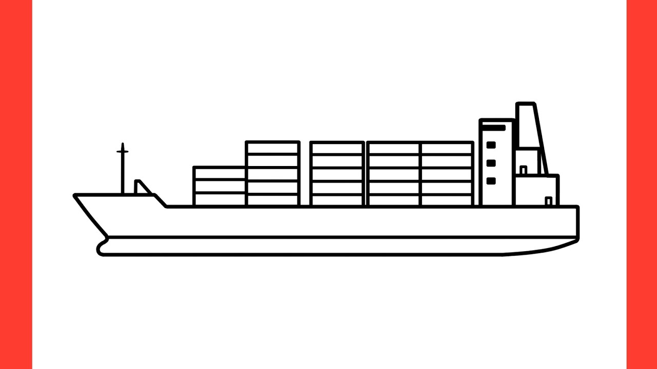 How to draw a CONTAINER SHIP step by step / drawing container vessel easy