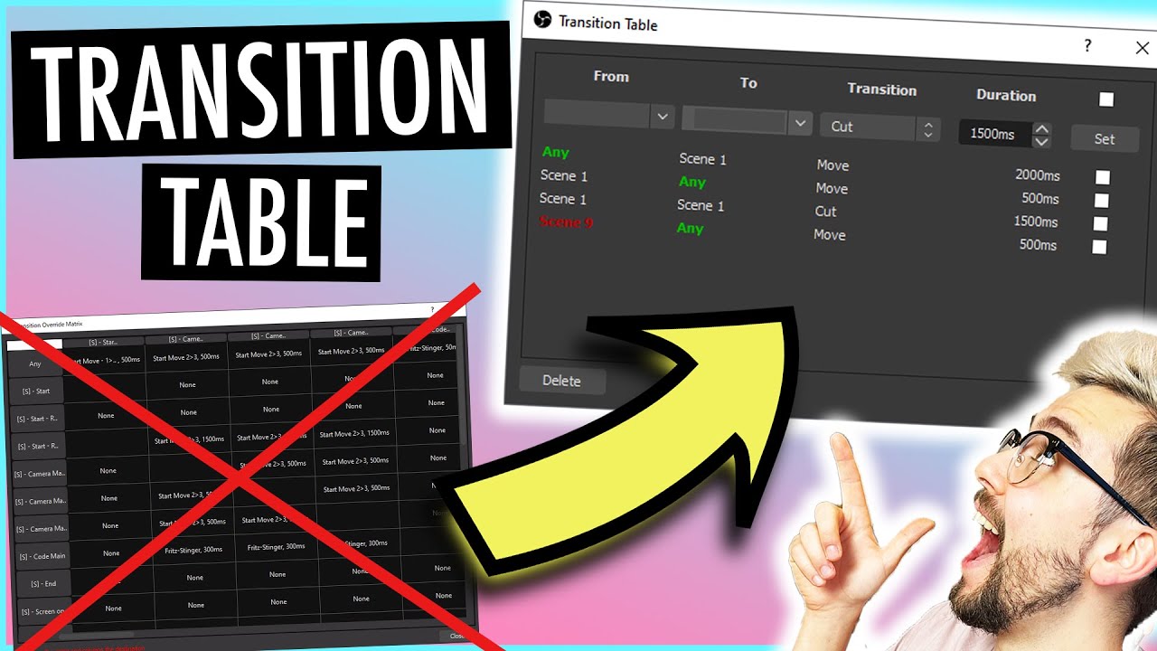 Плагин TRANSITION TABLE OBS — забудьте о TRANSITION OVERRIDE MATRIX!