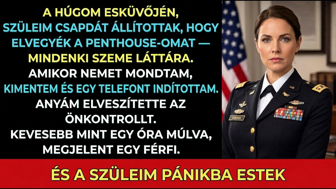 A húgom esküvőjén szüleim csapdát állítottak, hogy elvegyék a penthouse-om — nem várták a reakcióm.