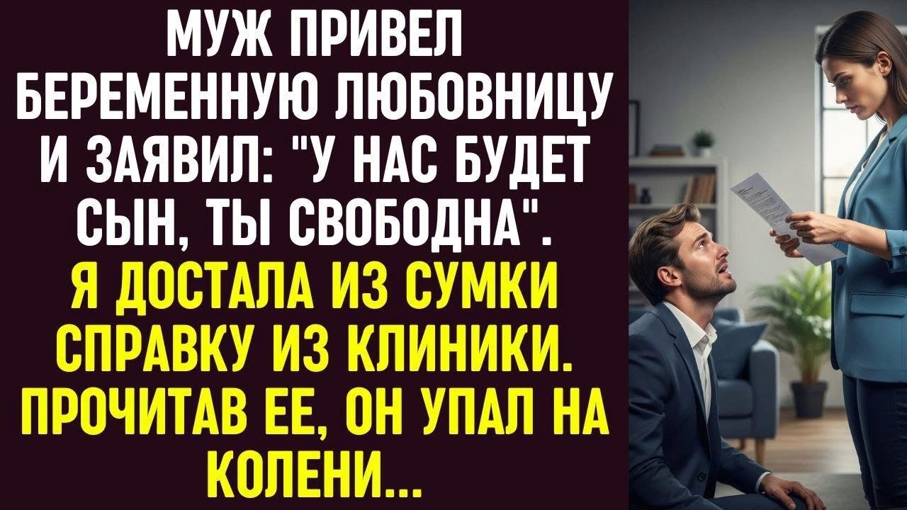 Муж привел любовницу У нас сын, ты свободна. Я достала справку. Он прочел и упал на колени.