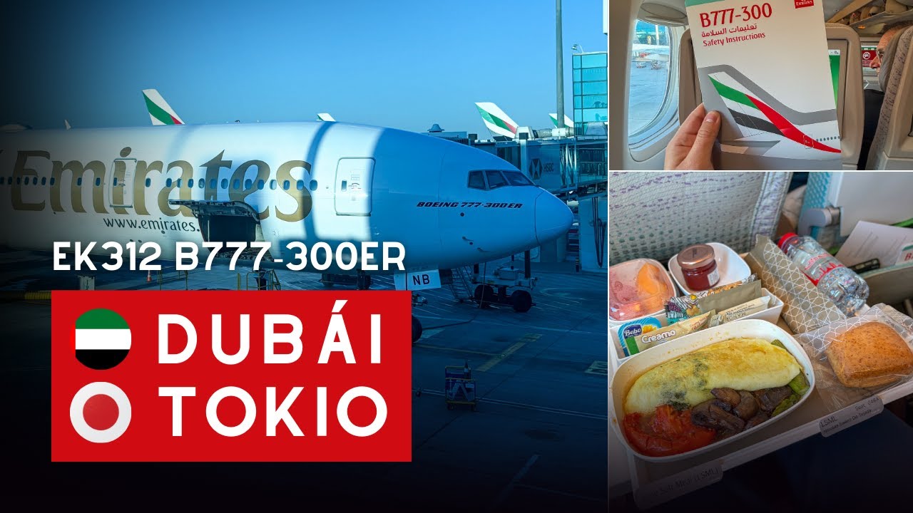 Volando a Tokio, Japón con Emirates desde Dubái en un Boeing 777-300ER muy nuevo | Flight review