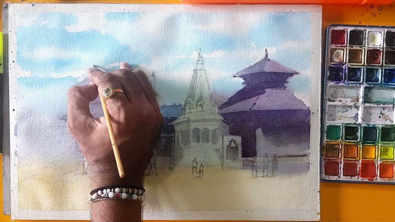 Beautiful view /Nepal /bhaktapur /Easy watercolor landscape by ritesh chopda