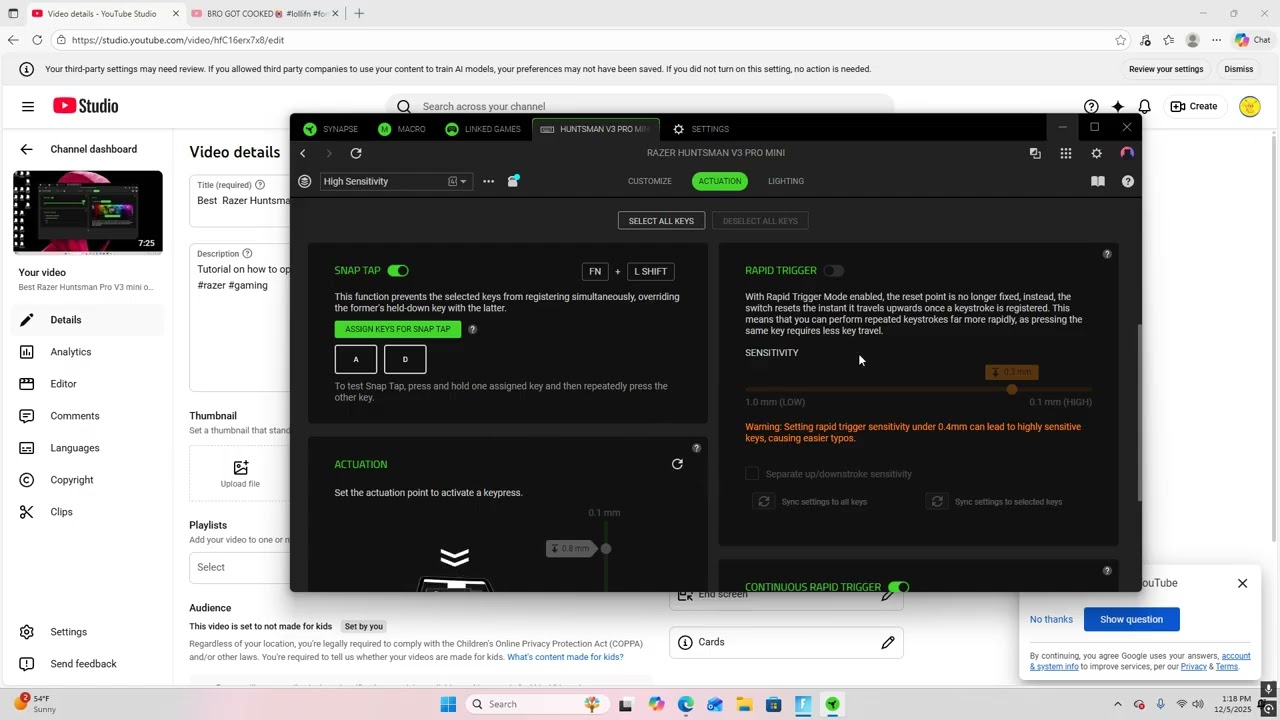 Updated Razer Huntsman Pro V3 mini settings video how I fixed the esc apostrophe problem