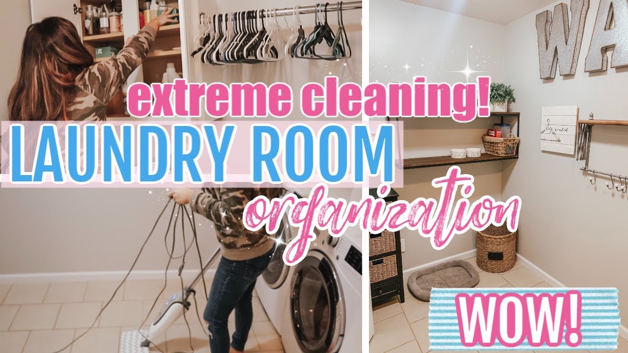 SMALL LAUNDRY ROOM MAKEOVER! | EXTREME DECLUTTER AND CLEAN WITH ME | LAUNDRY ORGANIZATION TIPS 2020