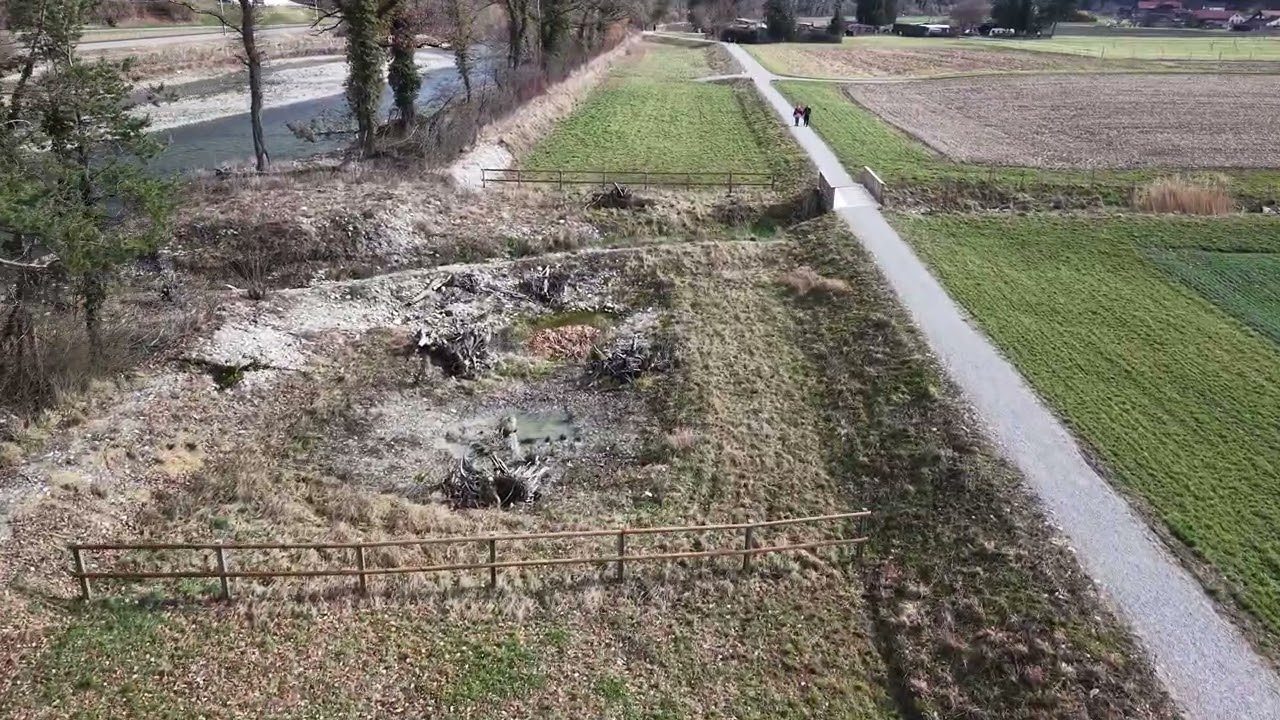 2026-02-22 Wasserbau. Linke Senseseite. Flug über die Flächen, die nur extensiv genutzt werden