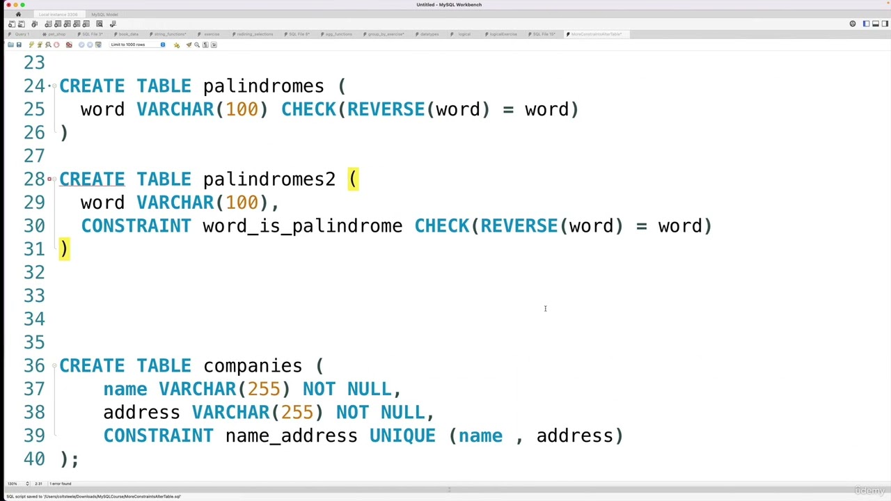 126 - Multiple Column Constraints