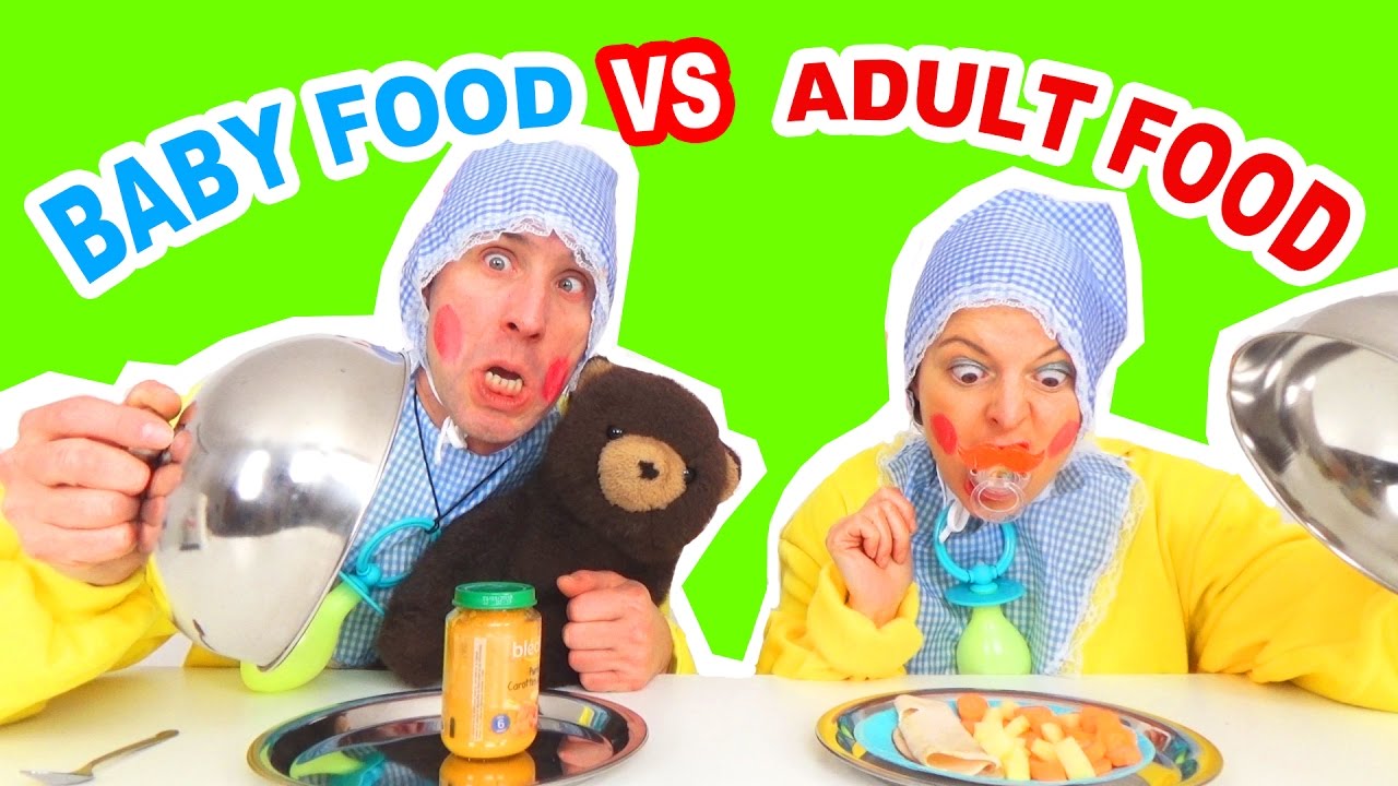 BABY FOOD vs ADULT FOOD CHALLENGE - Plus FUN que le REAL FOOD vs  GUMMY FOOD CHALLENGE - D&eacute;mo Jouets