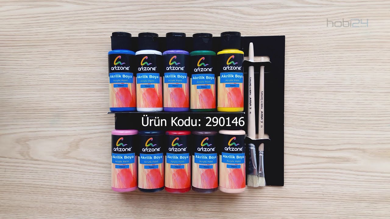 Artzone Akrilik Boya Seti 10 Renk x 70cc + 2 Adet Fır&ccedil;a