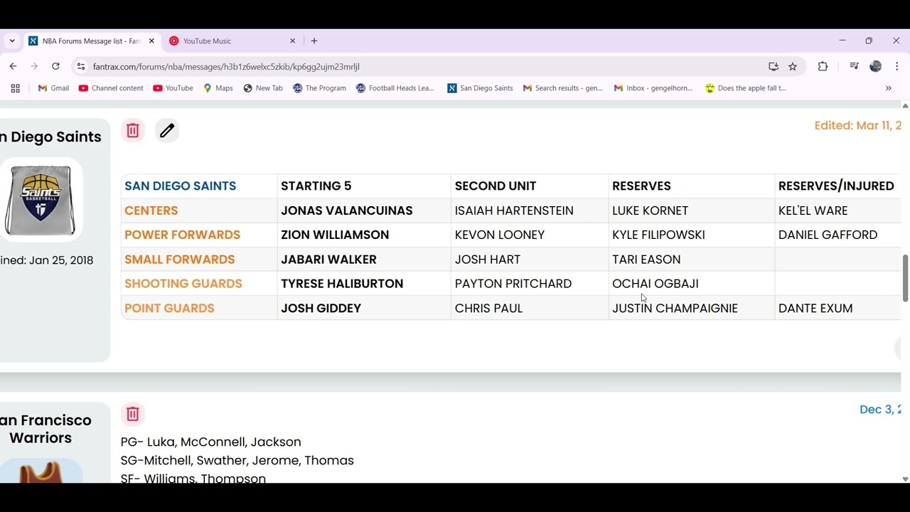 NBA RETRO LEAGUE - MAKING OUT A DEPTH CHART