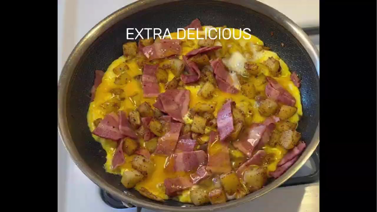 How to make potatoes & turkey bacon omelet in 6 minutes Potatoes Turkey bacon omelette