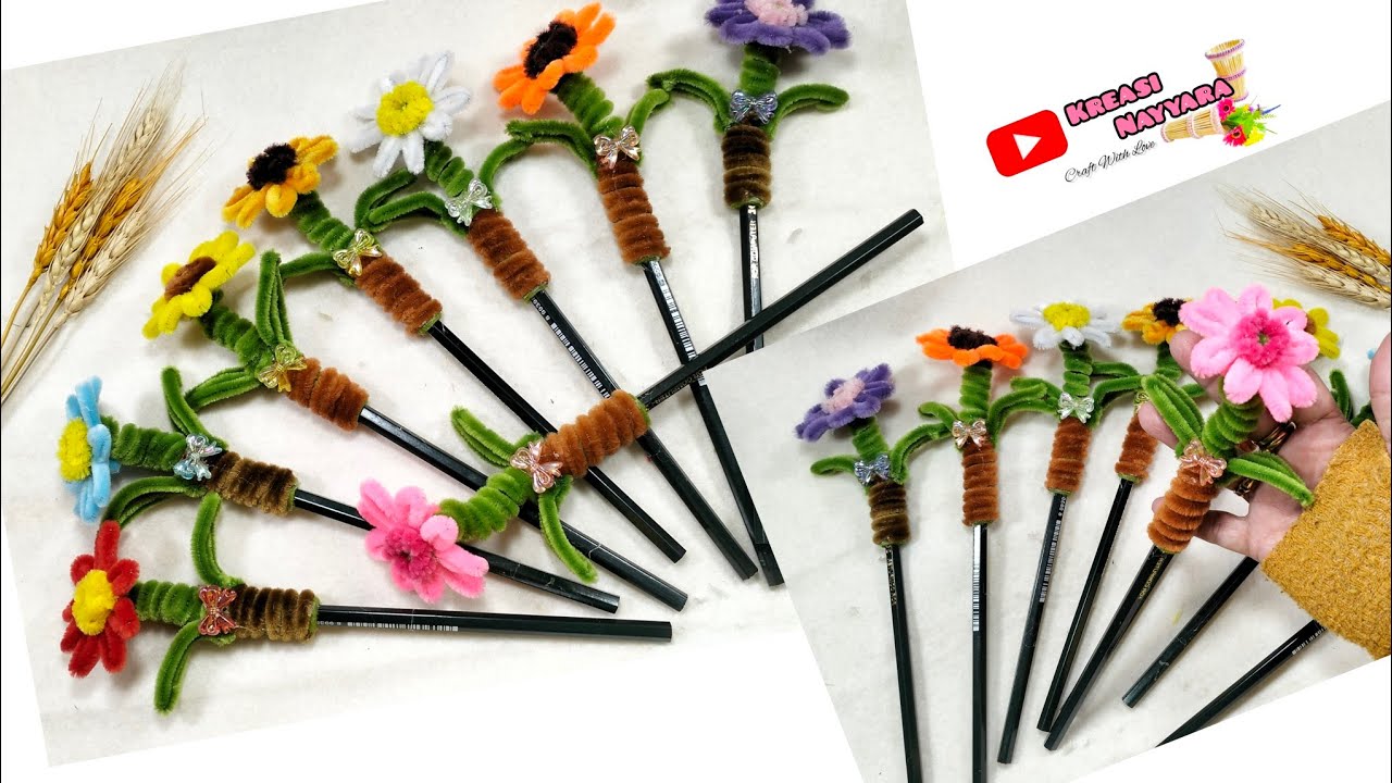 Hiasan Pensil Dari Kawat Bulu || How To Make Pencil Topper With Pipe Cleaner
