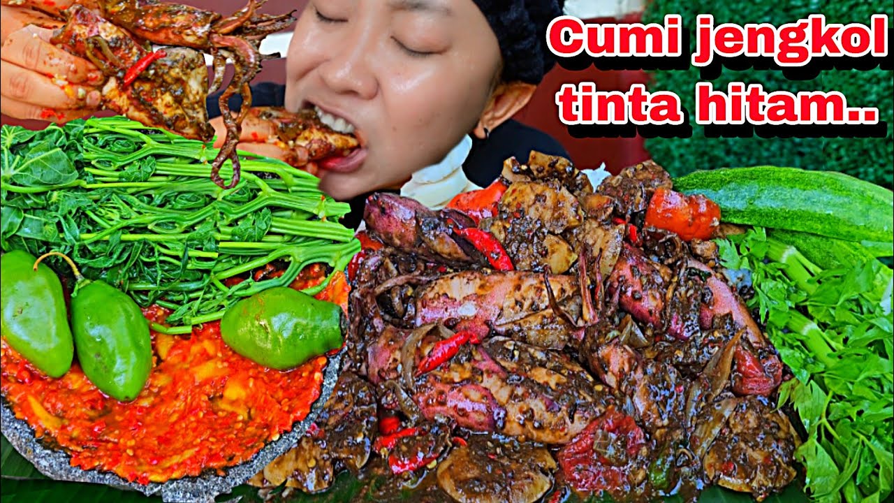 CUMI JENGKOL TINTA HITAM ,SAMBAL RAWIT MANGGA LALAP GENDOT ,DAUN SINGKONG REBUS