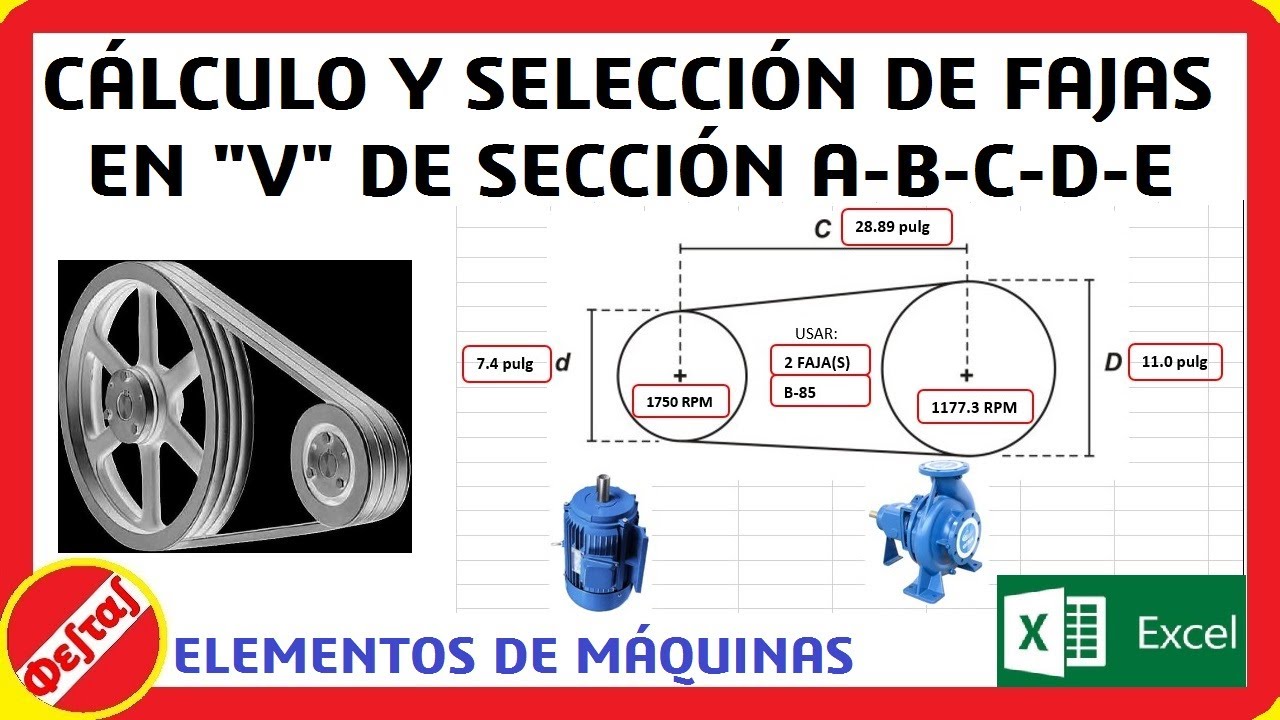 Cálculo y Selección de Fajas V de sección A-B-C-D-E  con plantilla en Excel | Elementos de Máquinas