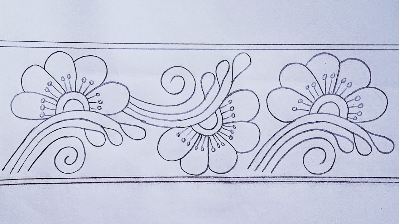 Hand embroidery new border line nakshi kantha drawing tutorial,নকশীকাঁথা বর্ডার নকশা আকার টিউটোরিয়াল