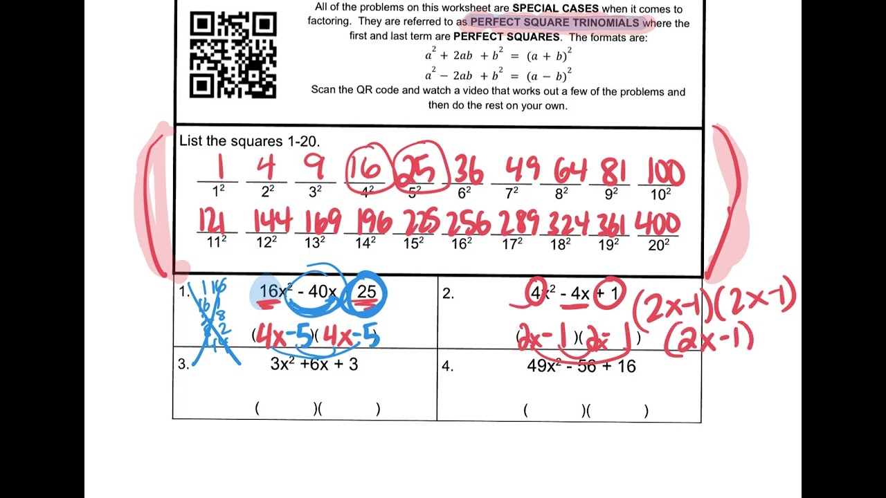 Factoring Special Cases - Perfect Square Trinomials