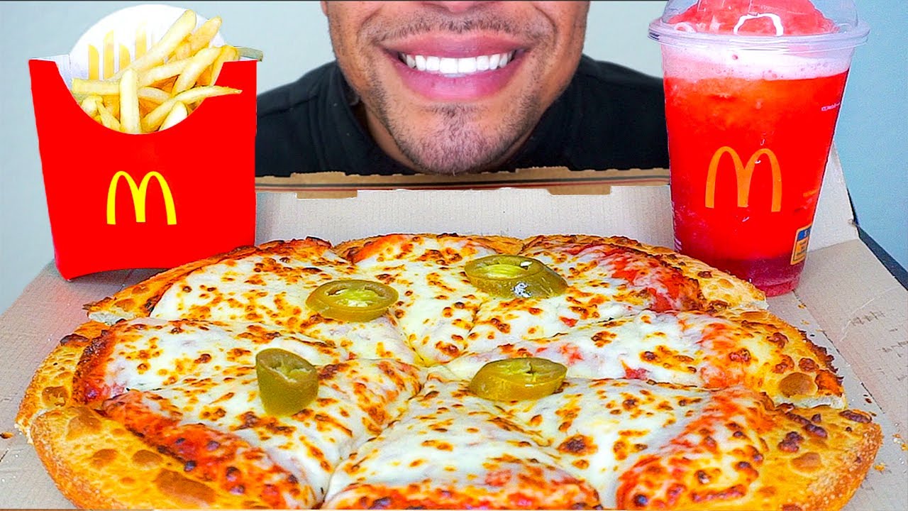 ASMR PIZZA HUT MUKBANG EATING EXTRA CHEESE PIZZA *BIG BITES* MCDONALD'S FRIES HAWAIIAN PUNCH SLUSHIE
