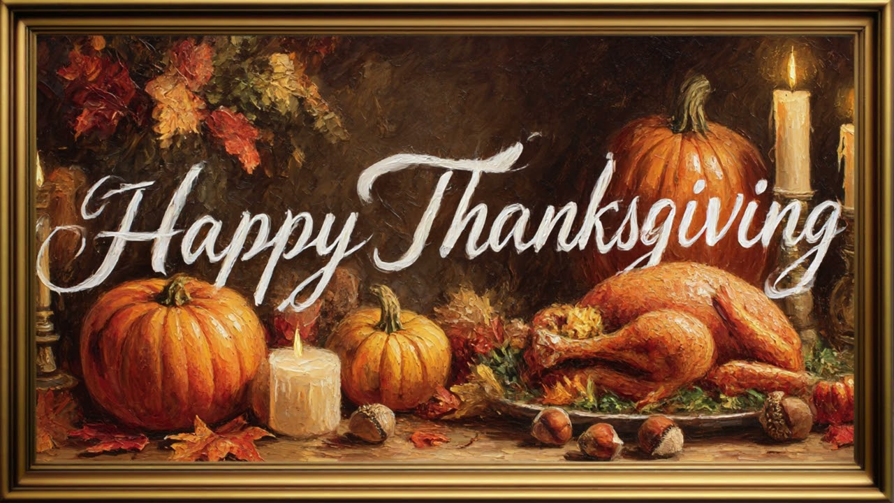 Happy Thanksgiving Golden Frame TV Art | Autumn Painting Decor (2 Hours) oil paint