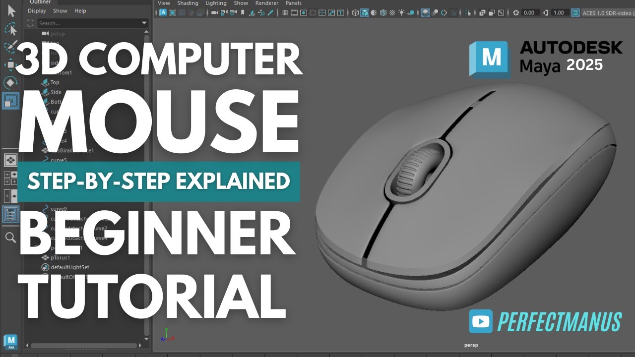 Step by Step 3D Computer Mouse Modeling in Maya | Curve Tools Tutorial for Beginners | PerfectManus
