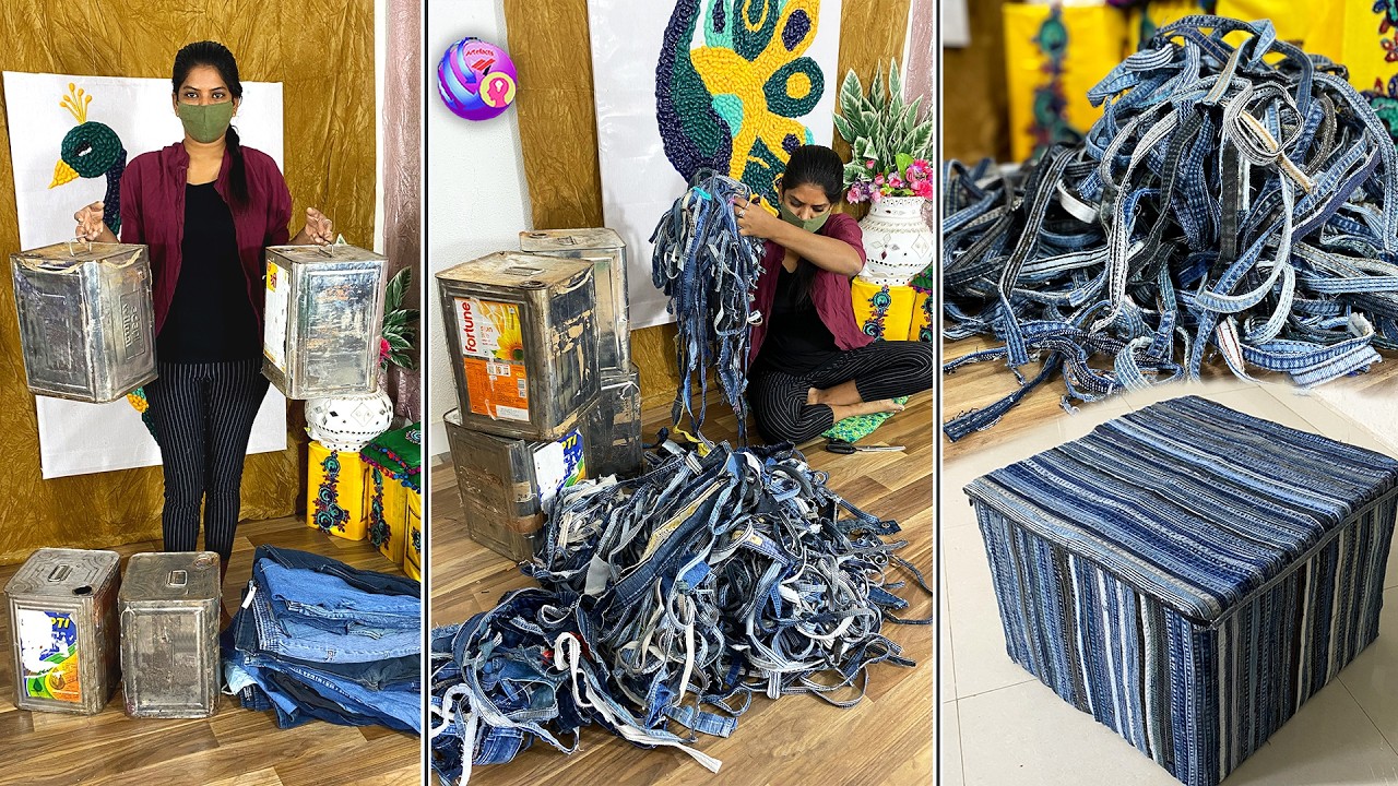 Jeans pant and tin containers recycle