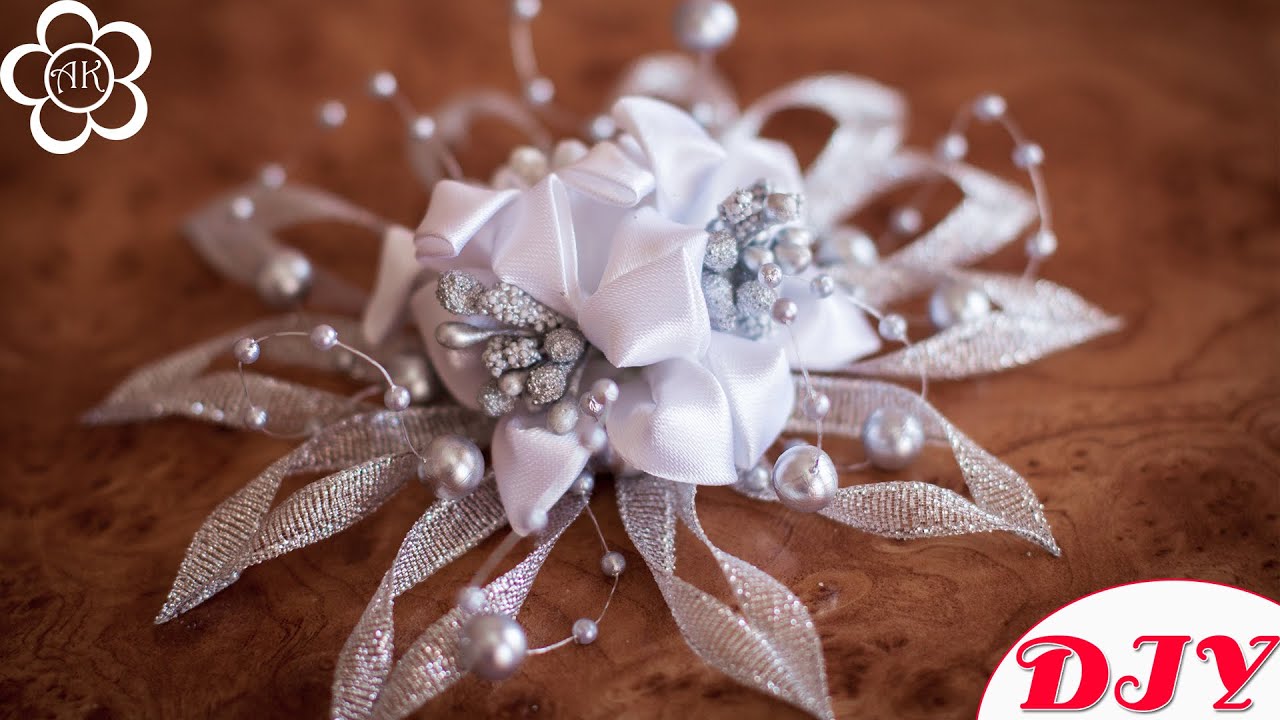 Заколка Канзаши в Школу / 1 сентября / Kanzashi