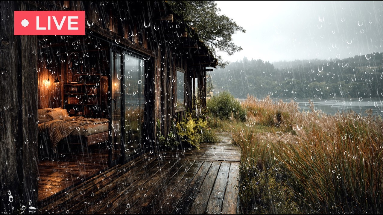 🔴LIVE | Rain on a Lakeside Cabin | Relaxing Sleep Ambience for Deep Rest
