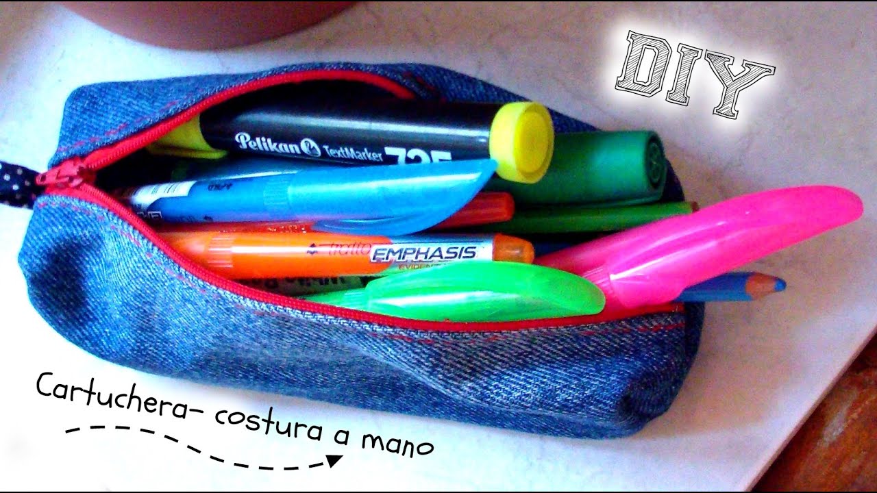 Diy║ Como hacer una cartuchera con jean ✄  costura a mano ✂ reciclaje de tela