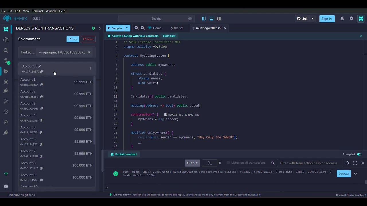 🗳️ Decentralized Voting System using Solidity