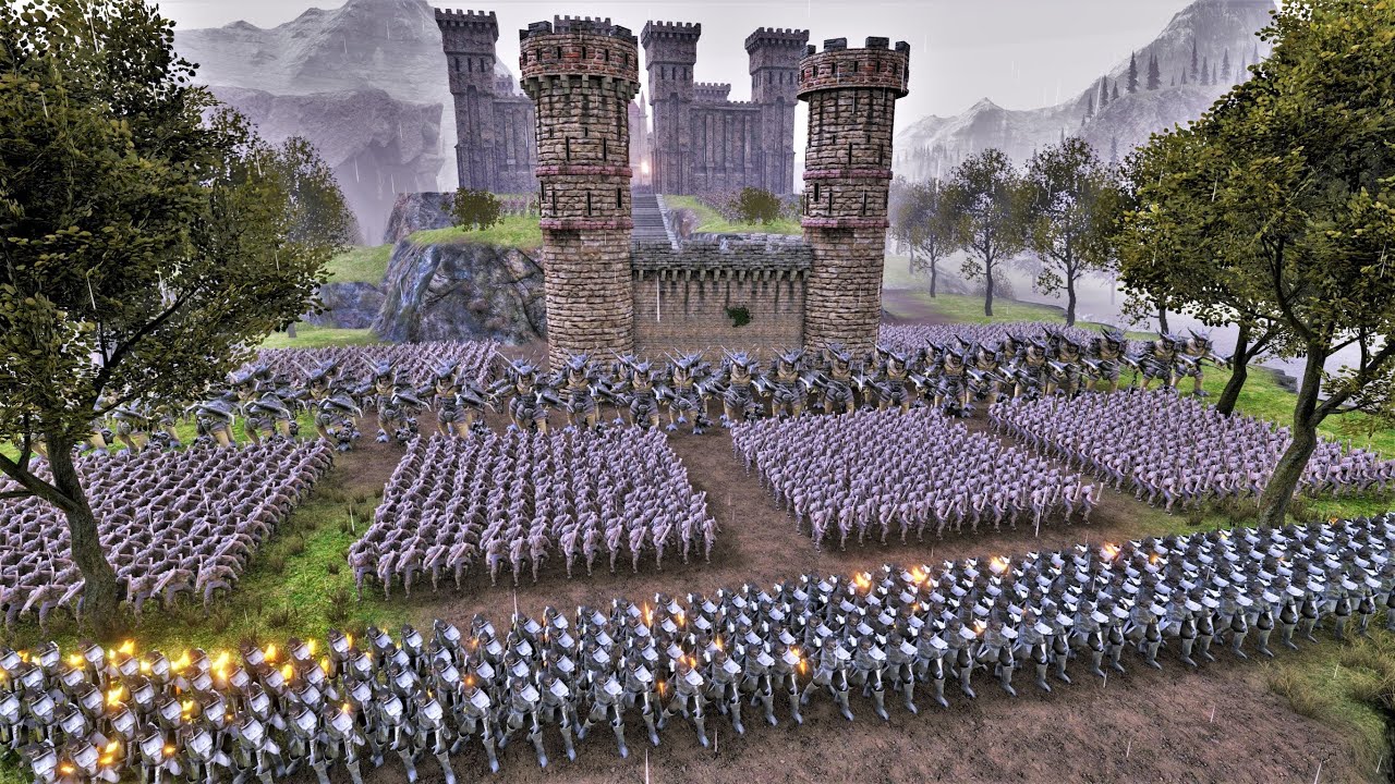 Golden Knight and Elven Warriors Attack Castle Defended by Soul Tyrants, Orcs and Giant Ogres - UEBS