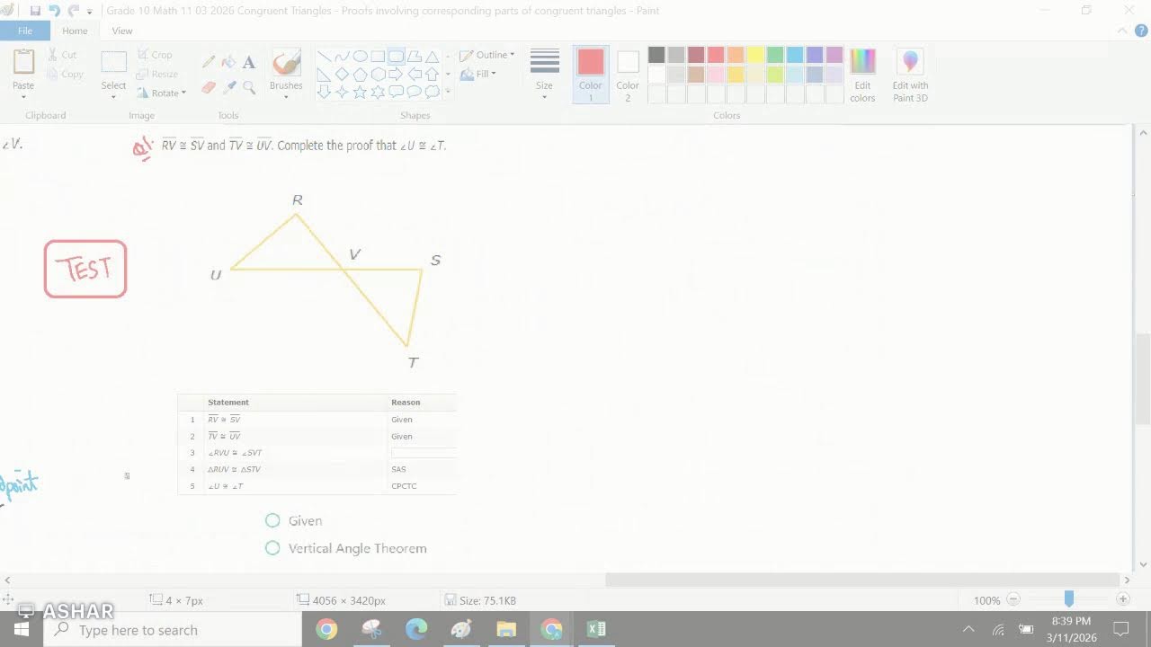 Math, Grade 10, March 11, Congruent Triangles