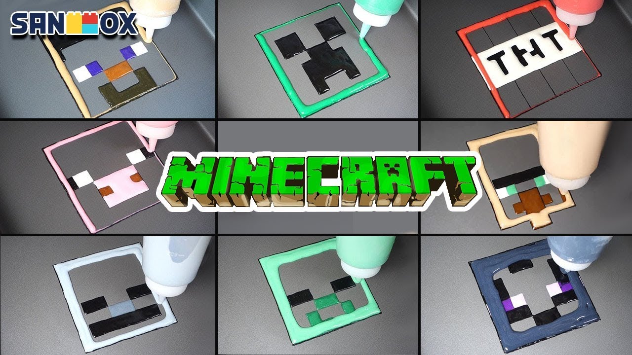 Minecraft Pancake art - Creeper, TNT, Steve, Pig, Villager, Skeleton, Zombie, Ender Man