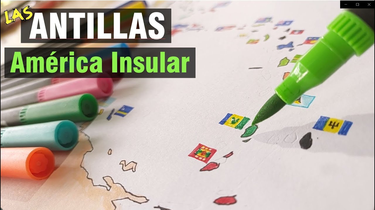 🖌🌎Dibuja el mapa completo de las Antillas y sus Banderas🌎🖌