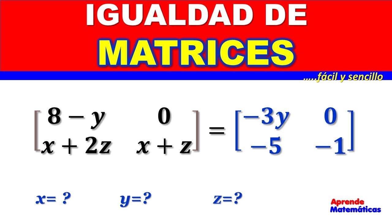 Igualdad de Matrices. La Igualdad de dos matrices se representa por A = B