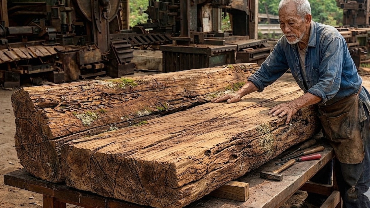 At 75, He Crafts the Most Beautiful and Massive Wooden Table!