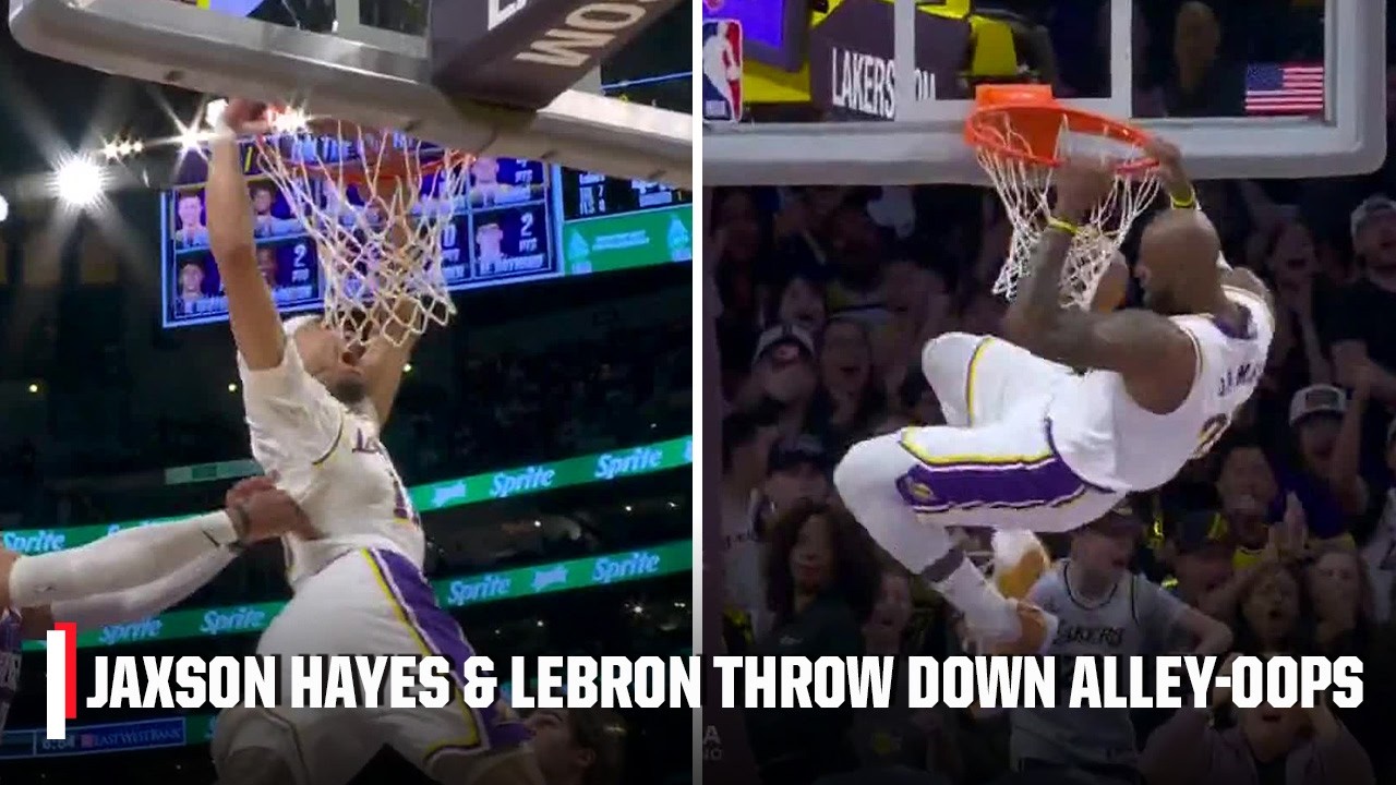 SHOWTIME LAKERS 🍿 LeBron & Jaxson Hayes throw down alley-oop slams from Austin Reaves | NBA on ESPN