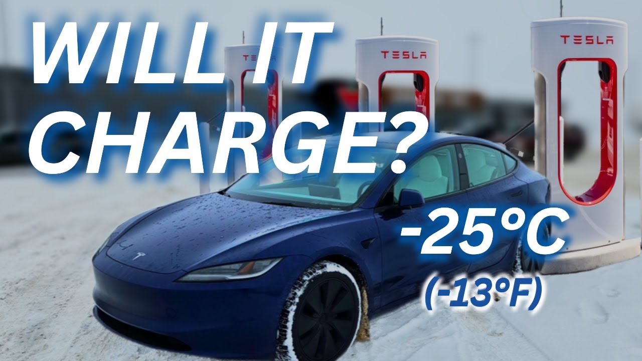 Зарядка Tesla в морозный день в Канаде