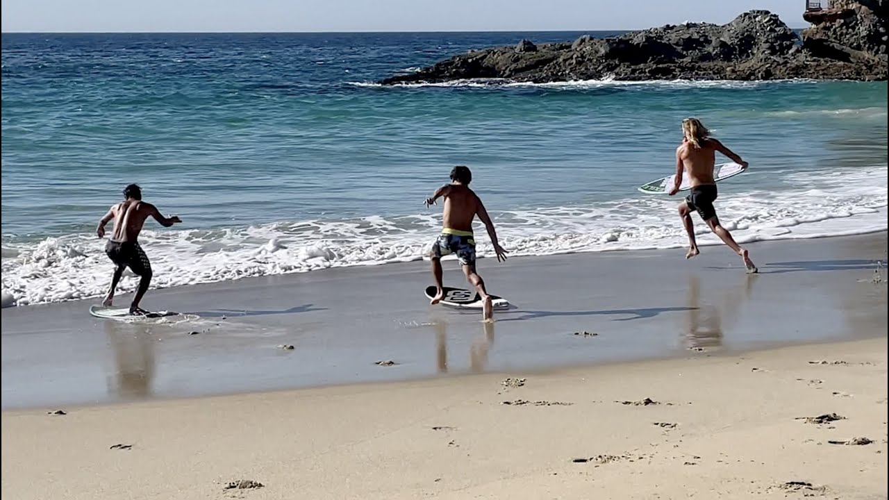 3 Skimboarders on One Wave!