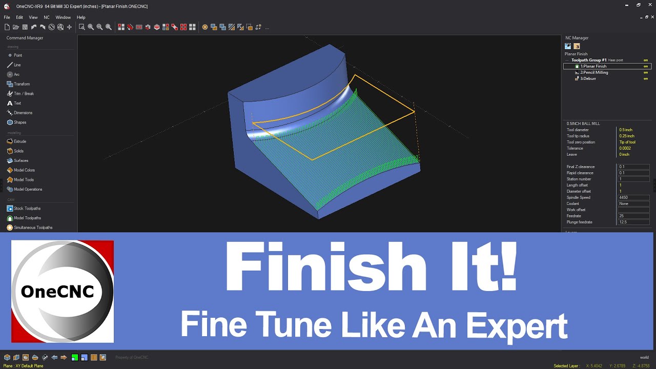 OneCNC CADCAM: Fine Tune Planar Finish