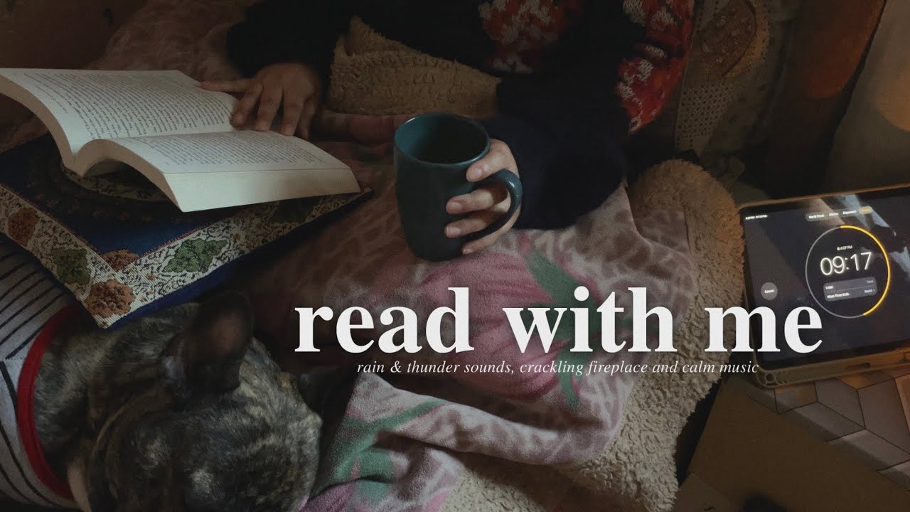 cozy read with me ❄️ rain & thunder sounds, crackling fireplace and relaxing music