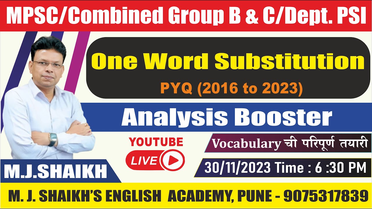 One Word Substitution  PYQ 2016 to 2023  by M. J. Shaikh #mpsccombined #vocabularywords
