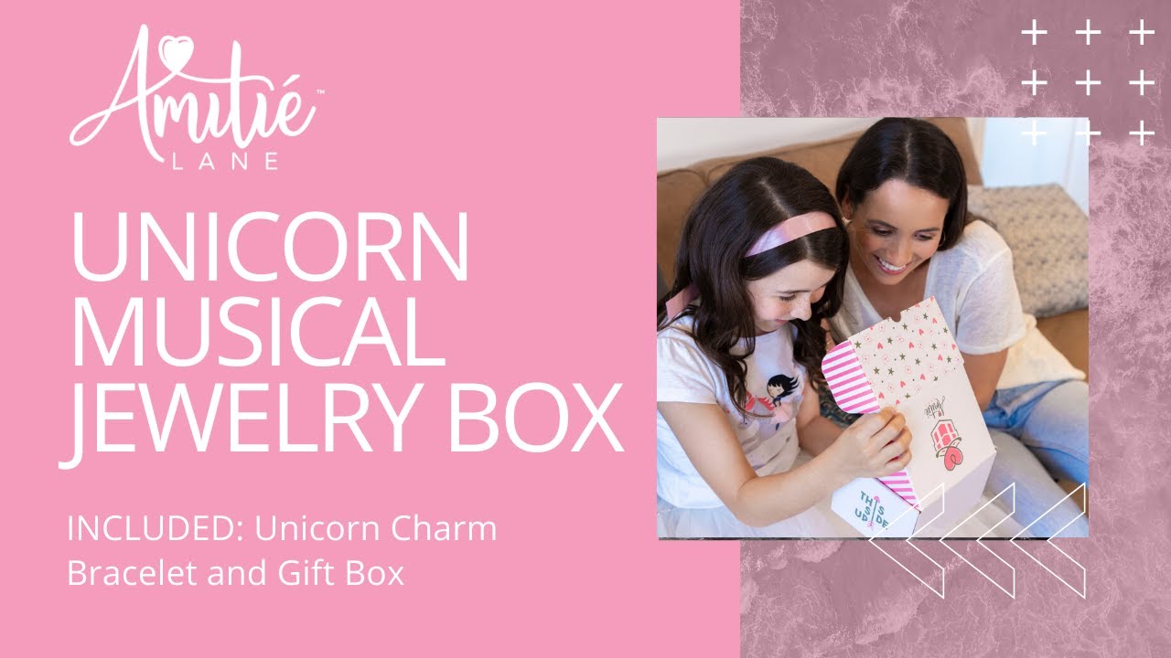 Amitié Lane Unicorn Musical Jewelry Box – Mint Green and Pink with Unicorn Charm Bracelet