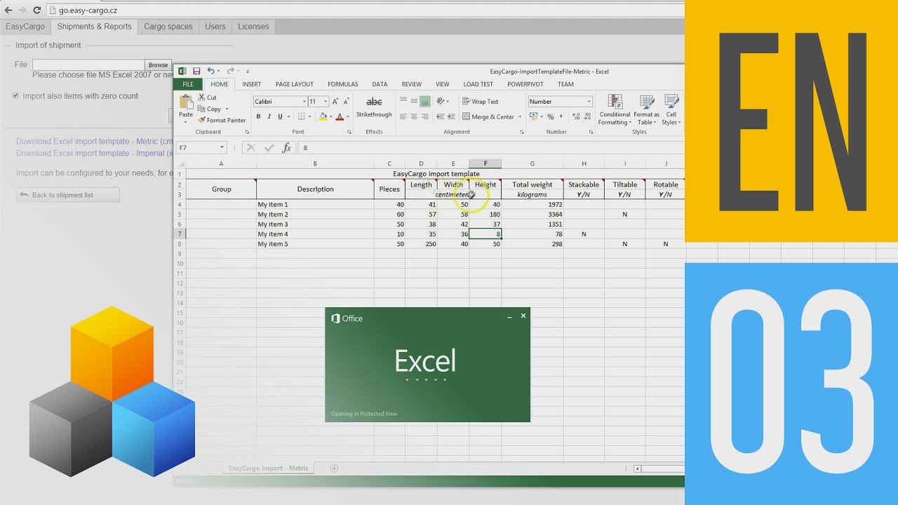Importing cargo items from Microsoft Excel