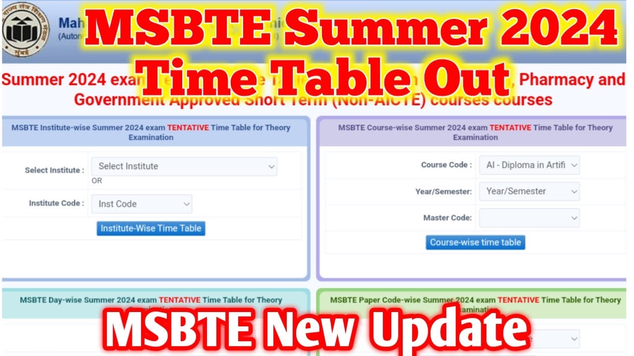 MSBTE Summer 2024 Exam Time Table | MSBTE New Update | MSBTE Summer 2024 Exam Date |#msbte