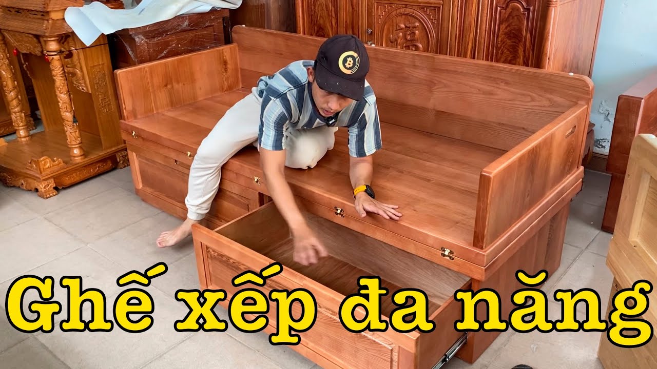 Giường xếp đa năng - ghế xếp thay giường gỗ sồi tự nhiên
