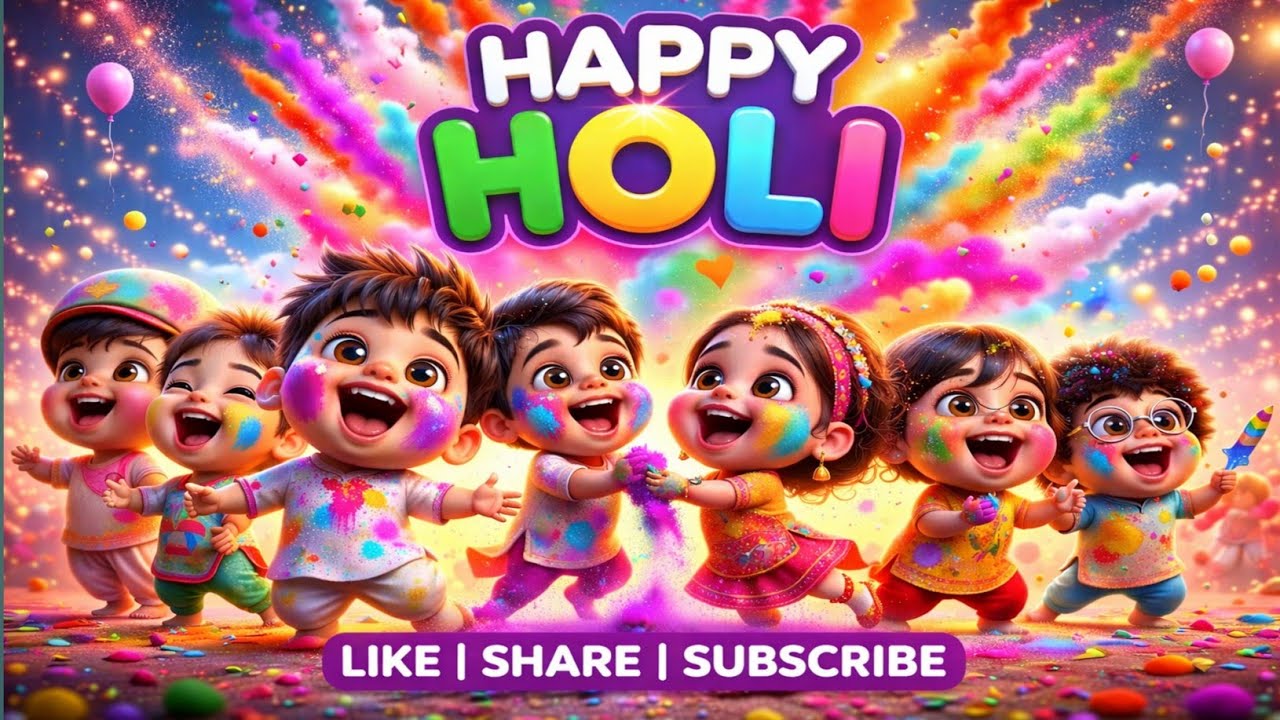 🥳 Happy Holi Kids Song | Color Splash Fun Dance | 3D Cartoon Animation 🎉