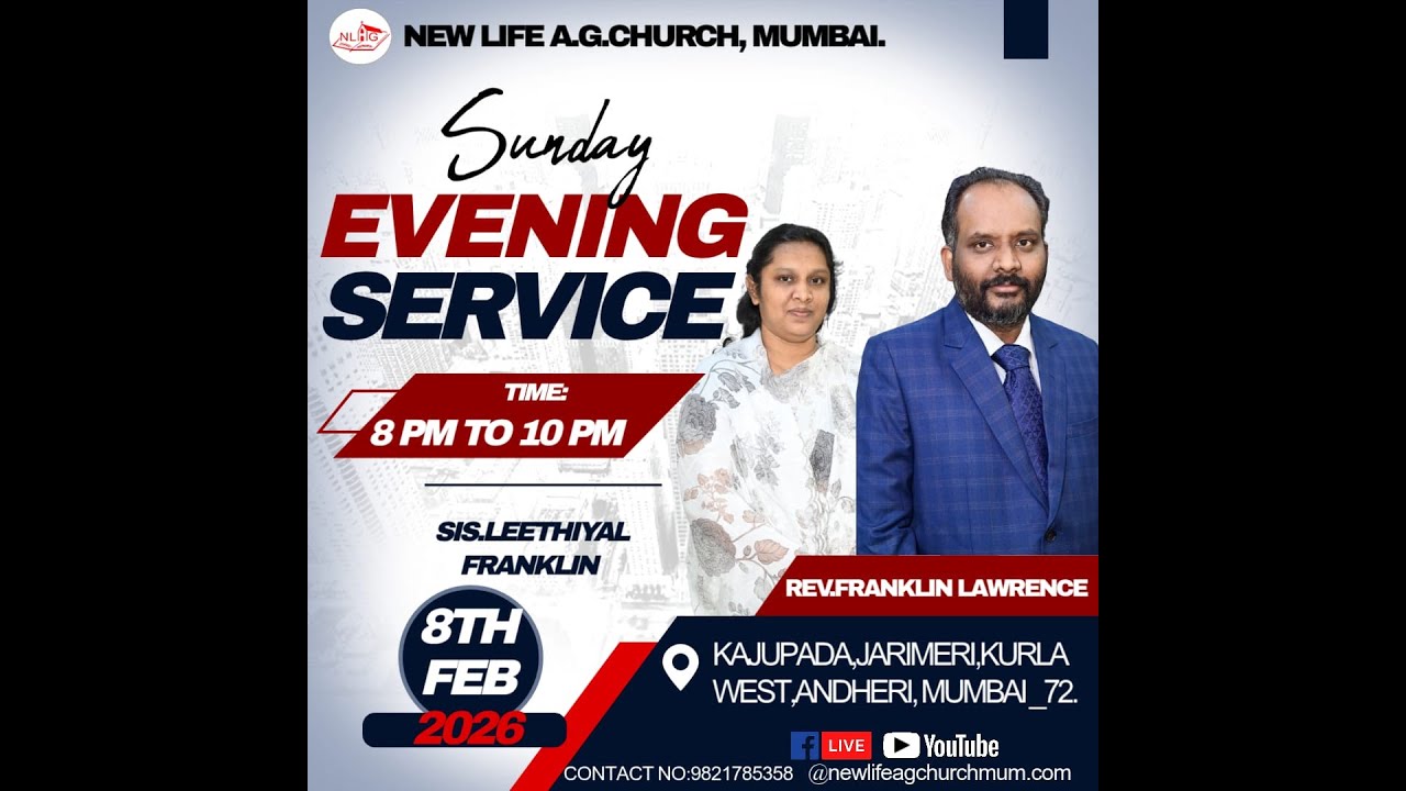 🔴 🅻🅸🆅🅴 SUNDAY EVENING SERVICE | NEW LIFE AG CHURCH MUMBAI | 08TH FEBRUARY 2026