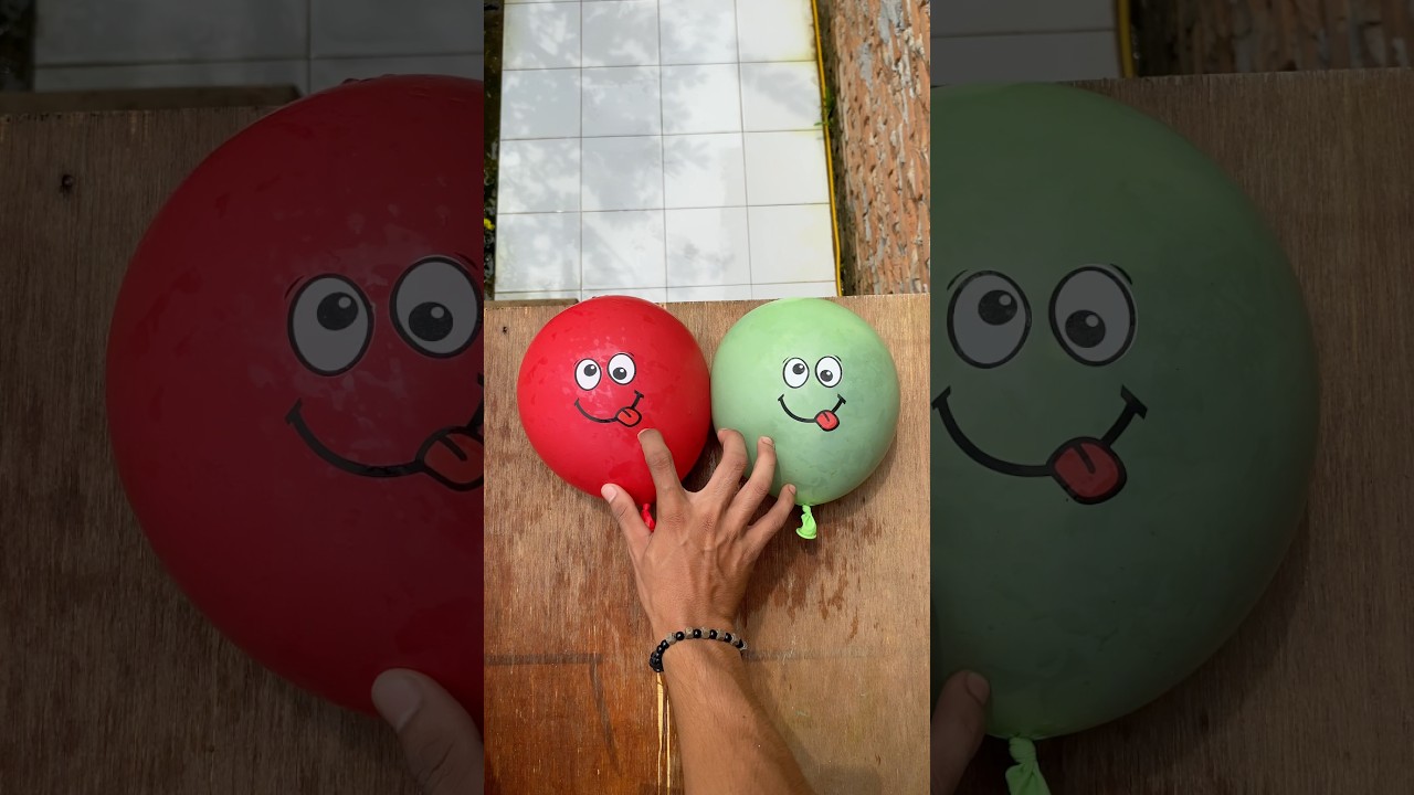Experiment: Dropping colorful emoji water balloons from a height
