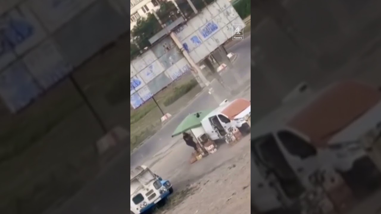 Police video shows Russian drone chasing Ukrainian man #Ukraine #Russia #War #Drone