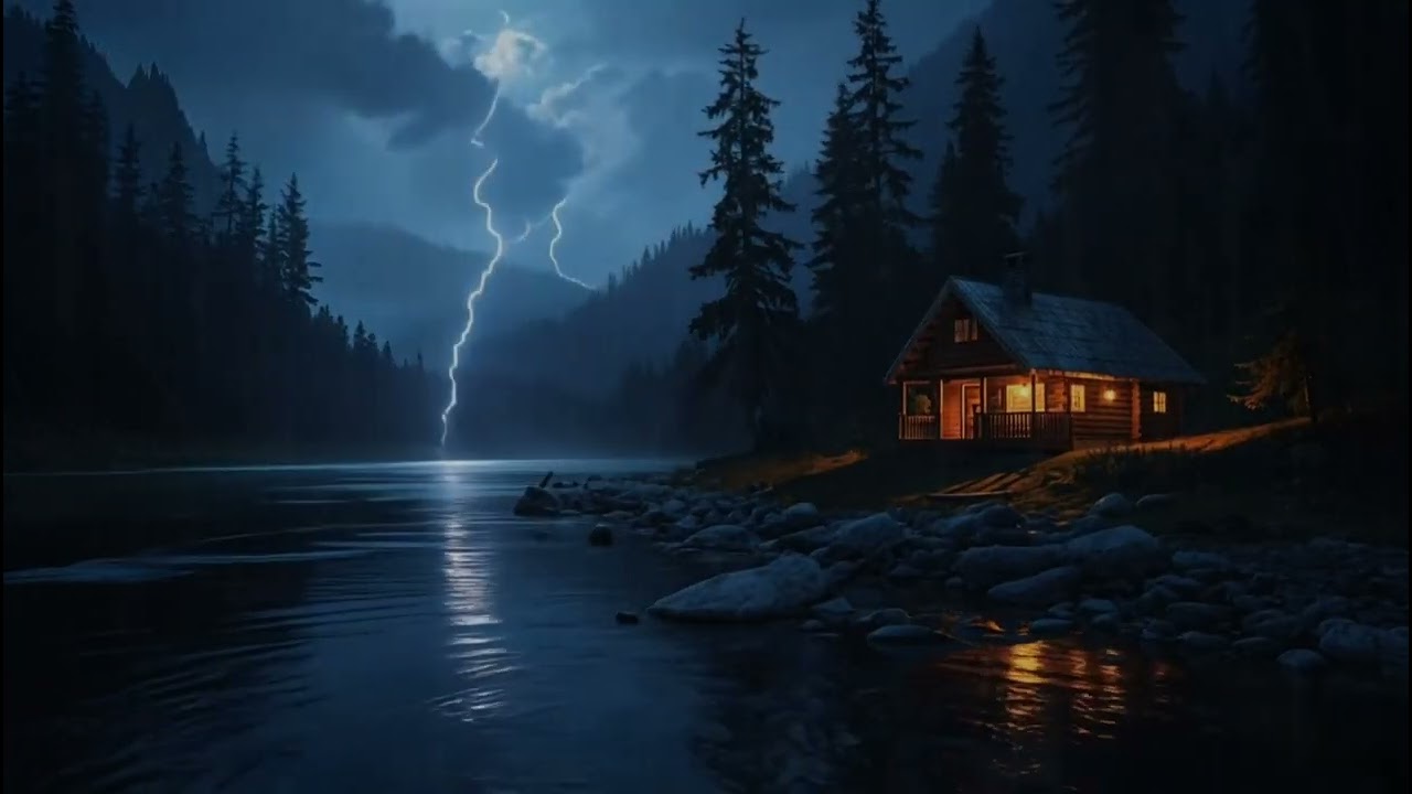 Rain & Soft Thunder at a Cozy Mountain Cabin | Lake Storm Sounds for Deep Sleep & Relaxation