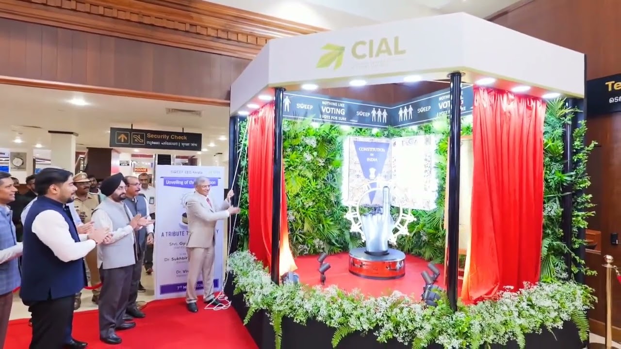 Watch CEC Gyanesh Kumar unveil the Voter Awareness Installation at Cochin International Airport